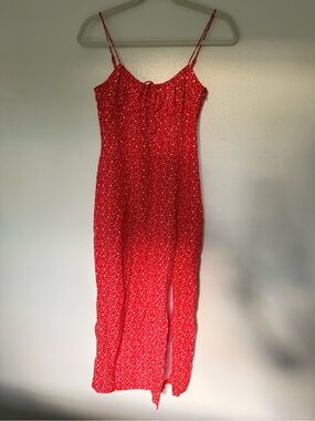 Zara Red Floral Spaghetti-Strap Maxi Dress with Front Tie